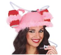 FIESTAS GUIRCA | Casque Boissons avec Plumes (Taille Unique) - Accessoire de Fête pour Adultes - Idéal pour Célébrations de Bière et Boissons - Parfait pour Carnaval et Halloween - Rose
