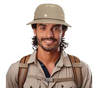 FIESTAS GUIRCA Casque Salacot en PVC (taille unique) - Accessoire de déguisement pour fêtes à thème militaire et Safari - Idéal pour carnaval et Halloween - Unisexe - Beige