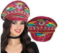 FIESTAS GUIRCA | Casquette de Police Rose avec Pierres Multicolores - Accessoire de Déguisement pour Fêtes de Carnaval et Halloween - Idéal pour Adultes Unisexes - Rose