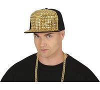 FIESTAS GUIRCA | Casquette de Rappeur avec Rivets Dorés (Adulte Unisexe) - Accessoire de Costume pour Fêtes des Années '90 et Célébrations Hip Hop - Idéal pour Noir et Doré