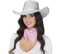 FIESTAS GUIRCA | Chapeau Cowboy Argent Disco 80 - Accessoire de Costume pour Fêtes de Cowboy et Thèmes du Far West - Idéal pour Adultes Unisexes à Halloween et Carnaval - Argenté