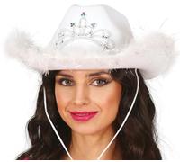 Fiestas Guirca – Chapeau cowboy avec boa – Taille unique – Blanc