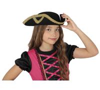FIESTAS GUIRCA | Chapeau d'Amiral Enfant en Feutre (Taille Unique) - Accessoire de Costume de Pirate pour Fêtes et Carnaval - Idéal pour Enfants Unisexes - Noir et Or