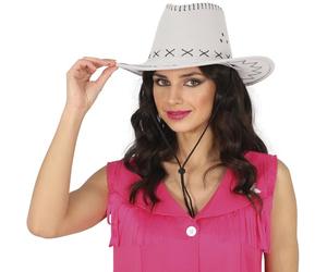 FIESTAS GUIRCA | Chapeau de Cow-boy Simili-Cuir - Accessoire de Costume pour Fêtes du Vieil Ouest, Texas et Carnaval - Idéal pour Cosplay et Halloween - Adulte Unisexe - Blanc