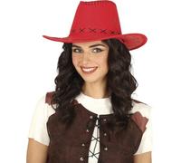 FIESTAS GUIRCA | Chapeau de Cowboy en Simili-Cuir (Taille Unique) - Accessoire de Déguisement pour Fêtes du Far West, Texas et Carnaval - Idéal pour Cosplay et Halloween - Pour Adultes Unisexe - Rouge