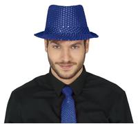 FIESTAS GUIRCA | Chapeau de Gangster avec Paillettes Bleues - Accessoire de Costume pour Fêtes des Années '20 et Célébrations Vintage - Idéal pour Adultes Unisexe - Bleu