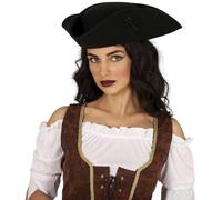 FIESTAS GUIRCA | Chapeau de Pirate en Feutre HQ Noir (Taille Unique) - Accessoire de Costume pour Fêtes de Pirates et Aventures - Idéal pour Adultes Unisexes à Halloween et Carnaval - Noir