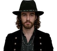 FIESTAS GUIRCA | Chapeau en Feutre Noir avec Rivets (Taille Unique) - Accessoire de Déguisement de Cowboy pour Fêtes du Far West et Carnaval - Idéal pour Adultes Unisexe - Noir