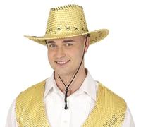 FIESTAS GUIRCA Chapeau en jean avec paillettes (taille unique) - Accessoire de déguisement pour fêtes de cowboy et enterrement de vie de jeune fille - Idéal pour adultes - Unisexe - Or
