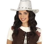 FIESTAS GUIRCA Chapeau en jean avec paillettes (taille unique) - Accessoire de déguisement pour fêtes de cowboy et enterrement de vie de jeune fille - Unisexe