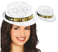 FIESTAS GUIRCA | Chapeau Gangster Happy New Year Multicolore (Taille Unique) - Chapeau pour Fêtes de Fin d'Année - Accessoire de Déguisement pour Tous - Idéal pour Noël et Nouvel An - Multicolore