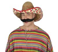 FIESTAS GUIRCA | Chapeau Mexicain en Paille Décoré (50 cm) - Accessoire de Fête pour Célébrations Mexicaines, Été, Carnaval et Remises de Diplômes - Idéal pour Adultes Unisexes - Naturel