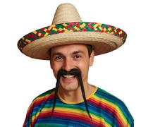 FIESTAS GUIRCA | Chapeau mexicain en paille décoré (50 cm) - Accessoire de fête pour célébrations mexicaines, été et carnaval - Idéal pour adultes unisexe - Naturel