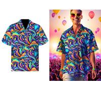 FIESTAS GUIRCA | Chemise Psychédélique Champignons (52-54/L) - Accessoire de Costume pour Homme Adulte - Idéal pour Fêtes Années 70, Carnaval et Halloween - Style Hippie et Rétro - Multicolore