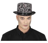 Fiestas Guirca Chapeau crâne haut-de-forme, tête de mort, taille unique, noir et blanc