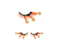 FIESTAS GUIRCA | Cils de citrouille orange avec citrouilles dorées - Accessoires de maquillage pour Halloween et carnaval - Idéal pour les fêtes et les célébrations - Pour femmes adultes - Orange doré