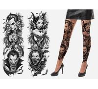 FIESTAS GUIRCA | Collant Effet Tatouage Vampires - (Taille Unique) - Bas pour Costumes d'Halloween et Fêtes de Vampires - Accessoires de Maquillage et FX pour Tous - Noir