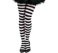 FIESTAS GUIRCA | Collants Blancs avec Rayures Noires pour Femme - (Taille Unique) - Bas de Costume de Sorcière pour Halloween et Carnaval - Accessoire Idéal pour Cosplay - Blanc et Noir