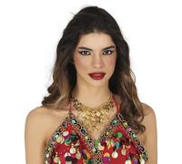 FIESTAS GUIRCA | Collier Médailles Dorées - Bijou pour Costume de Princesse du Désert, Gitane et Voyante - Accessoire Idéal pour Fêtes et Célébrations - Femme Adulte - Or