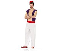 FIESTAS GUIRCA | Costume Bandit du Désert Adulte (54-56/XL) - T-shirt, Gilet, Ceinture, Pantalon et Chapeau - Costumes de Prince Arabe pour Halloween et Fêtes à Thème - Homme - Violet et Naturel