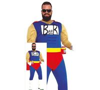 FIESTAS GUIRCA | Costume Beerman Adulte (56-58/XXL) - Cape, Ceinture, Combinaison et Porte-Canettes - Costumes de Super-Héros pour Enterrement de Vie de Garçon - Homme - Bleu et Rouge