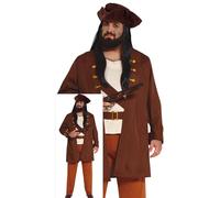 FIESTAS GUIRCA | Costume Capitaine Pirate Adulte (48-50/M) - Chemise, Veste, Ceinture, Pantalon et Chapeau - Costumes de Corsaire pour Halloween, Carnaval et Fêtes de Pirates - Homme - Marron et Beige