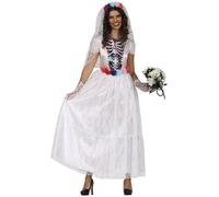 FIESTAS GUIRCA | Costume Catrina Bride Adulte (38-40/M) - Robe et Diadème - Costumes de Mariée Squelette pour Halloween, Jour des Morts et Fêtes Costumées - Idéal pour Femmes - Blanc