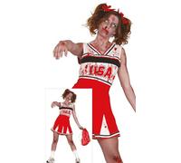 FIESTAS GUIRCA | Costume Cheerleader Zombie Adulte (38-40/M) - Robe de Pom-Pom Girl Morte-Vivante - Costumes de Halloween, Sport et Fêtes de Zombies pour Adultes - Rouge et Blanc