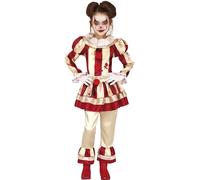 Fiestas Guirca – Costume clown rayé fille 5-6 ans – Robe, pantalon, collier – Beige et grenat