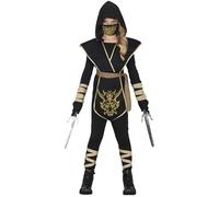 FIESTAS GUIRCA | Costume Combat Ninja Enfant (10-12 ans) - Cagoule, Gilet et Masque - Costumes de Ninjas pour Halloween, Carnaval et Fêtes d'Arts Martiaux - Idéal pour Filles - Noir
