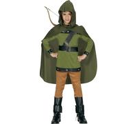 FIESTAS GUIRCA | Costume d'Archer Enfant (7-9 Ans) - T-shirt, Cape, Cagoule, Gant et Pantalon - Costumes Médiévaux et Mousquetaires pour Carnaval et Halloween - Idéal pour Enfants - Vert et Marron