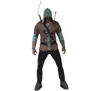 Fiestas Guirca – Costume Archer Adulte XL (54-56) Capuche, Tunique, Ceinture, Masque – Marron/Vert