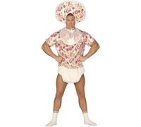 FIESTAS GUIRCA | Costume de Bébé Adulte (48-50/M) - Bavoir, T-shirt, Coiffe et Couche - Enterrement de Vie de Garçon, Fêtes Déguisées et Célébrations - Idéal pour Homme Adulte - Blanc et Multicolore