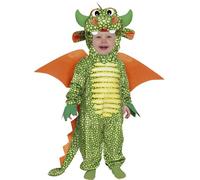 FIESTAS GUIRCA | Costume de Dragon Bébé (12-18 Mois) - Combinaison, Cagoule, Ailes et Queue - Costumes d'Animaux et Médiévaux pour Halloween - Idéal pour Bébés Unisexes - Vert et Orange