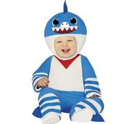 FIESTAS GUIRCA | Costume de Bébé Requin (12-18 Mois) - Tête, Combinaison et Foulard - Costumes d'Animaux Marins pour Halloween, Carnaval et Fêtes Costumées - Idéal pour Bébés Unisexes - Bleu et Blanc
