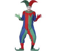 FIESTAS GUIRCA | Costume de Bouffon Médiéval Adulte (54-56/XL) - Veste, Grelots, Chapeau et Pantalon - Costumes de Clown pour Fêtes Médiévales et Halloween - Idéal pour Homme - Bleu Multicolore