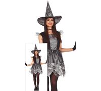 FIESTAS GUIRCA | Costume de Bruja Plateada (14-16 ans) - Chapeau et Robe - Costumes de Halloween, Sorcières et Magie pour Fêtes Déguisées et Carnaval - Idéal pour Ados - Noir et Argent
