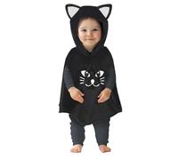 FIESTAS GUIRCA | Costume de Chat Bébé (18-24 Mois) - Poncho et Cagoule - Costumes d'Animaux pour Halloween, Carnaval et Fêtes Costumées - Idéal pour Bébé Unisexe - Noir