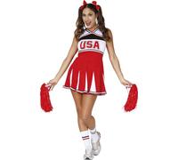 FIESTAS GUIRCA | Costume de Cheerleader Adulte (44-46/XL) - Robe pour Fêtes Sportives et Célébrations - Idéal pour Halloween, Carnaval et Fêtes Costumées - Pour Adultes - Rouge et Blanc