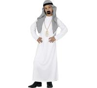FIESTAS GUIRCA | Costume de Cheik Enfant (10-12 ans) - Coiffe et Tunique - Costumes de Prince du Désert pour Halloween, Carnaval et Fêtes Costumées - Idéal pour Enfants - Blanc et Gris