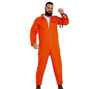 FIESTAS GUIRCA | Costume de Convict Adulte (56-58/XXL) - Combinaison de Prisonnier pour Fêtes de Voleurs, Halloween et Carnaval - Idéal pour Homme - Orange