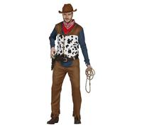 FIESTAS GUIRCA | Costume de Cowboy Adulte (52-54/L) - T-shirt, Gilet, Ceinture et Pantalon - Costumes du Far West, Texas et Cowboys pour Halloween, Carnaval et Fêtes Déguisées - Homme - Marron et Bleu