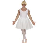 FIESTAS GUIRCA | Costume de Danseur de Ballet (52-54/L) - Combinaison et Tutu - Costumes de Danse pour Enterrement de Vie de Garçon, Carnaval et Fêtes Déguisées - Idéal pour Homme Adulte - Blanc