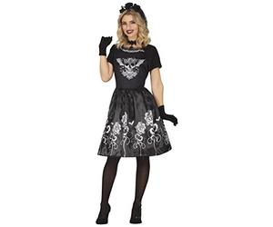 FIESTAS GUIRCA Costume de Danseuse Gothique - Robe Noire Crânes et Roses Déguisement d'Halloween pour Femme Taille 42-44 L