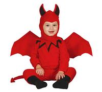 FIESTAS GUIRCA | Costume de Diablillo Bébé (12-18 Mois) - Inclut Ailes, Cagoule, Queue et Combinaison - Costumes de Démon pour Halloween et Fêtes Costumées - Idéal pour Bébé Unisexe - Rouge