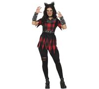 FIESTAS GUIRCA | Costume de Femme Loup (38-40/M) - Chemise, Queue, Diadème, Gants et Pantalon - Costumes d'Homme Loup, Halloween, Super-héros et Vilains, Animaux - Idéal pour Adultes - Rouge et Noir