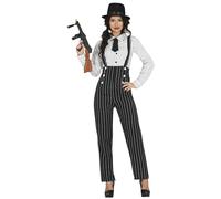 FIESTAS GUIRCA | Costume de Gangster Femme (36-38/S) - Chemise, Cravate et Pantalon - Costumes Années 20 pour Halloween, Carnaval et Fêtes Déguisées - Idéal pour Adultes - Noir et Blanc