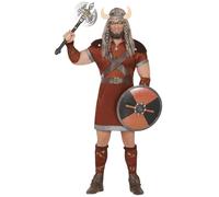 FIESTAS GUIRCA Costume de guerrier viking féroce pour homme - Déguisement historique de roi barbare pour homme incl. Coiffe avec cornes Taille M 48-50