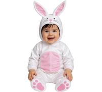 FIESTAS GUIRCA | Costume de Lapin Bébé (12-18 Mois) - Cagoule, Combinaison et Pieds - Costumes d'Animaux pour Carnaval, Halloween et Fêtes Costumées - Idéal pour Bébé Unisexe - Blanc et Rose