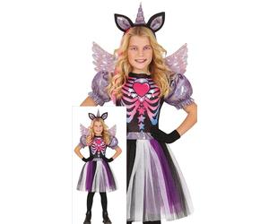 FIESTAS GUIRCA Costume de licorne sinistre pour fille - Serre tête de licorne violet, robe pailletée avec tutu et ailes - Costumes d'Halloween pour filles de 7 à 9 Ans
